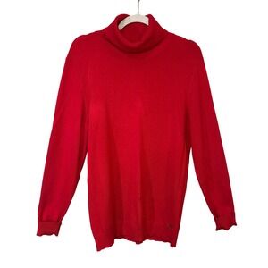 Calvin Klein Womens Turtleneck Sweater Red‎ Large Rayon Nylon Knit Ribbed Top